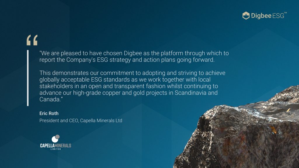 "We are pleased to have chosen Digbee as the platform through which to report the Company's ESG strategy and action plans going forward.  This demonstrates our commitment to adopting and striving to achieve globally acceptable ESG standards as we work together with local stakeholders in an open and transparent fashion whilst continuing to advance our high-grade copper and gold projects in Scandinavia and Canada.”