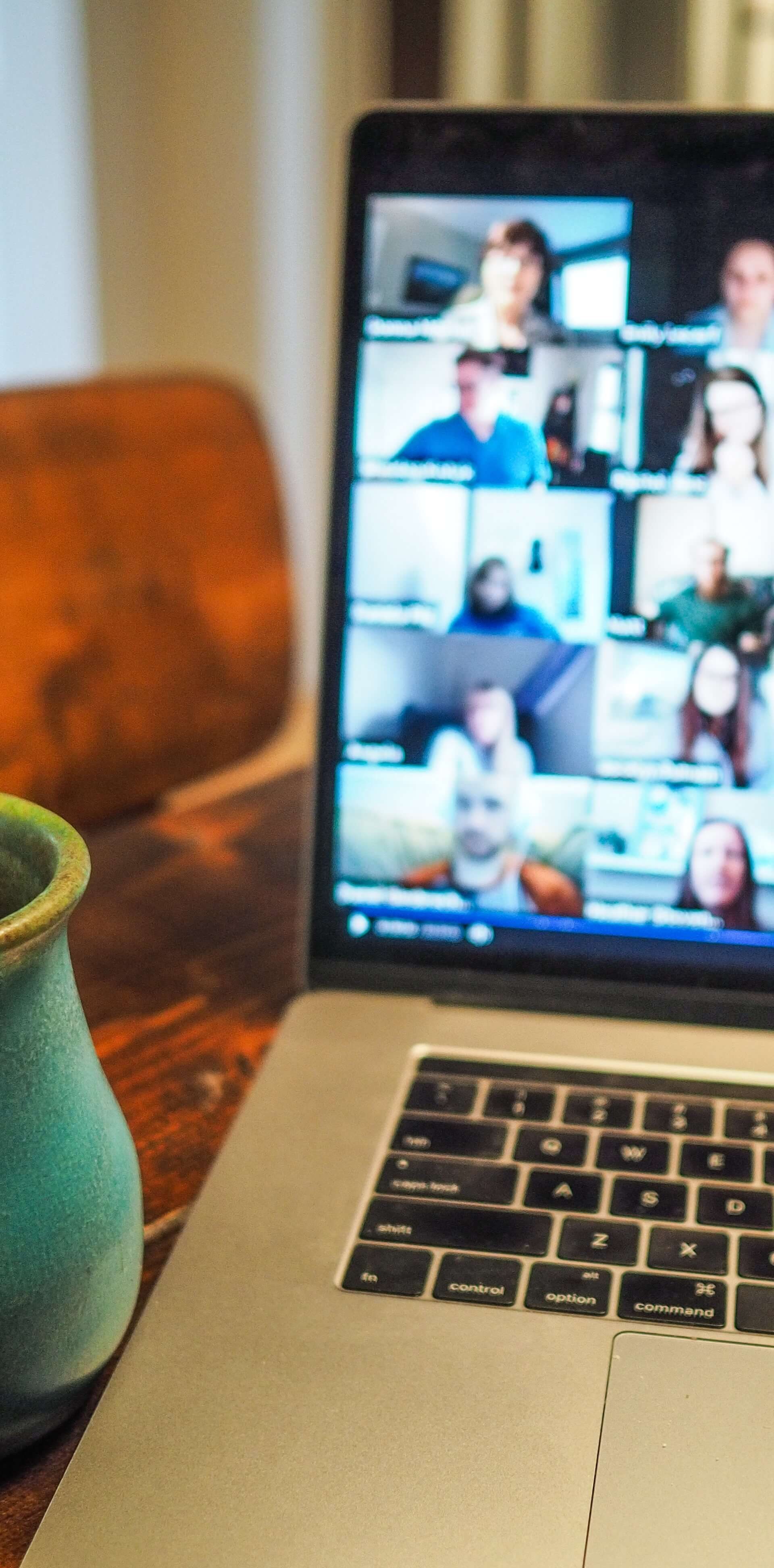 laptop screen showing video conference call