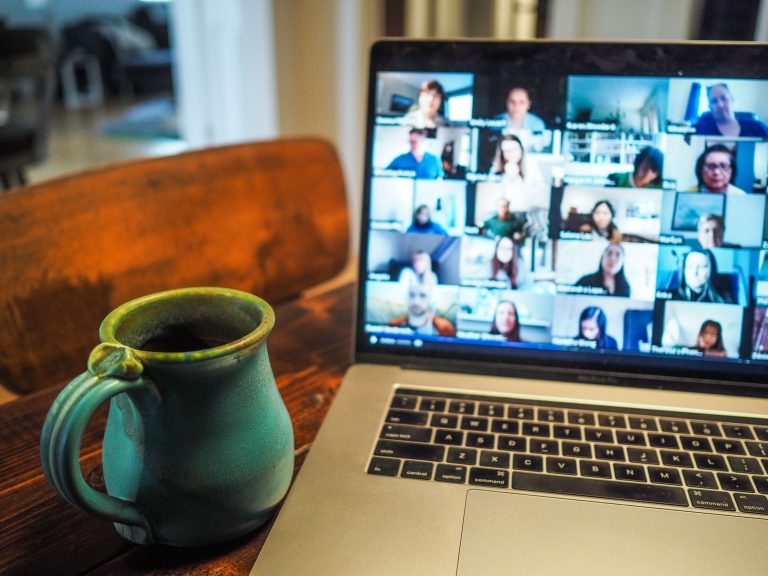 laptop screen showing video conference call